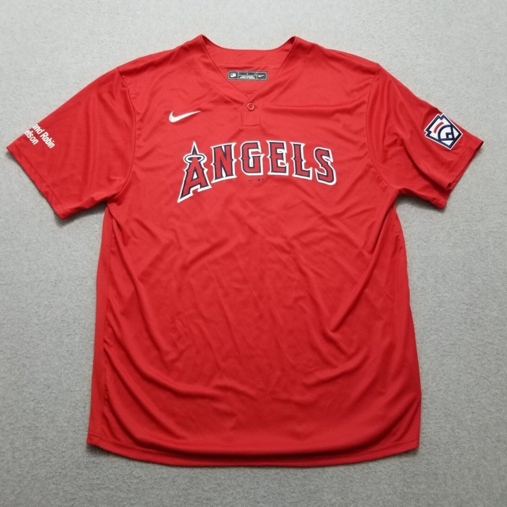 Los Angeles Anaheim Angels Jersey Mens Large Red Baseball Henley Nike 16